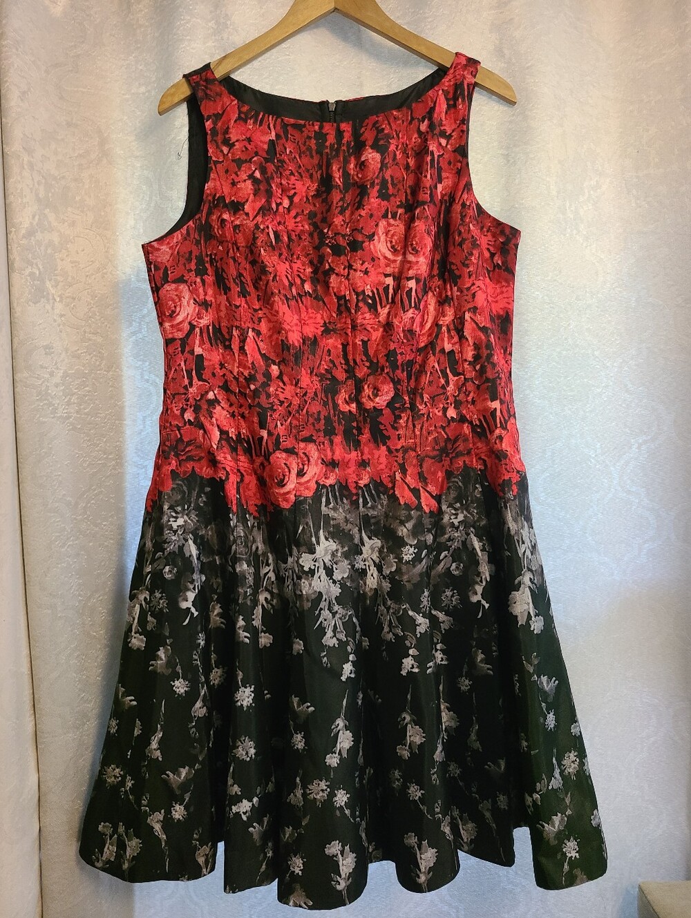 Julian Taylor Red and Black Floral A-Line Dress